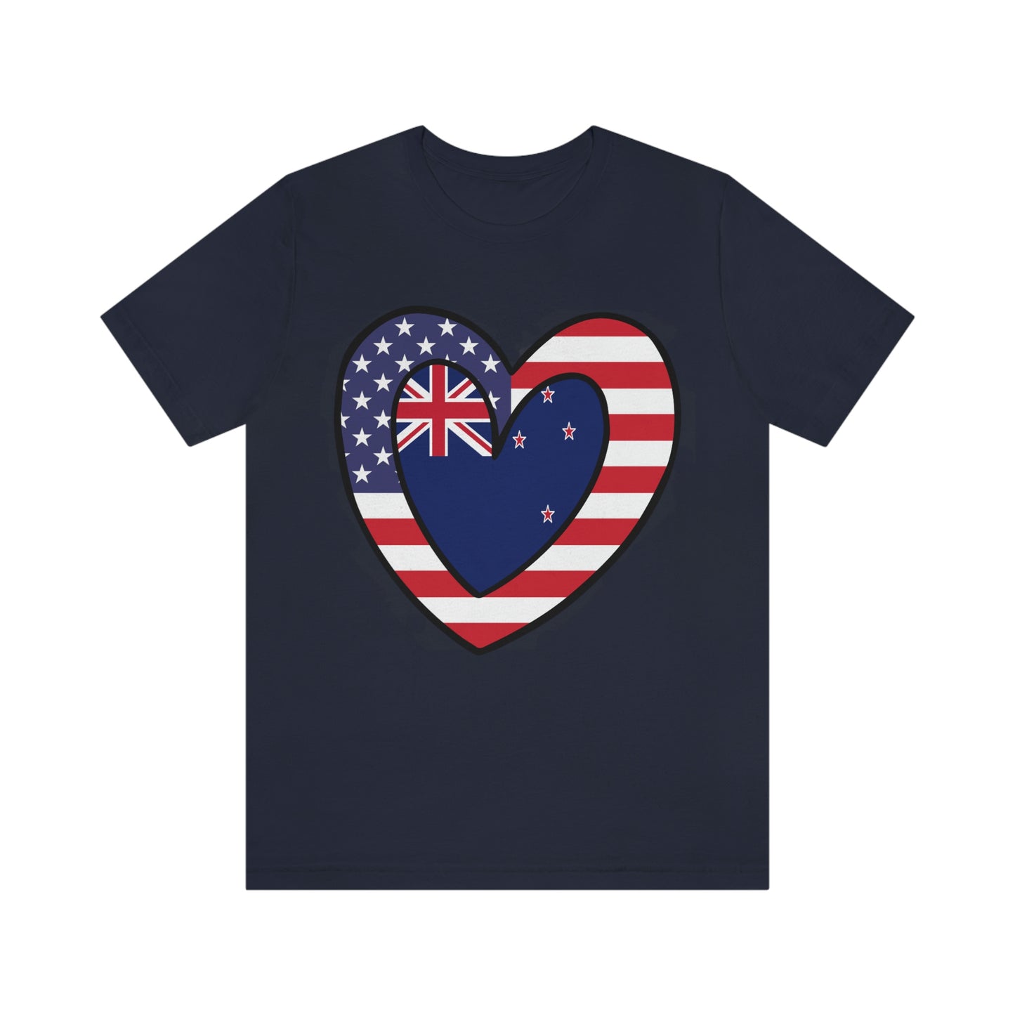 Kiwi American Heart Valentines Day Gift Tee Shirt | New Zealand USA Flag T-Shirt