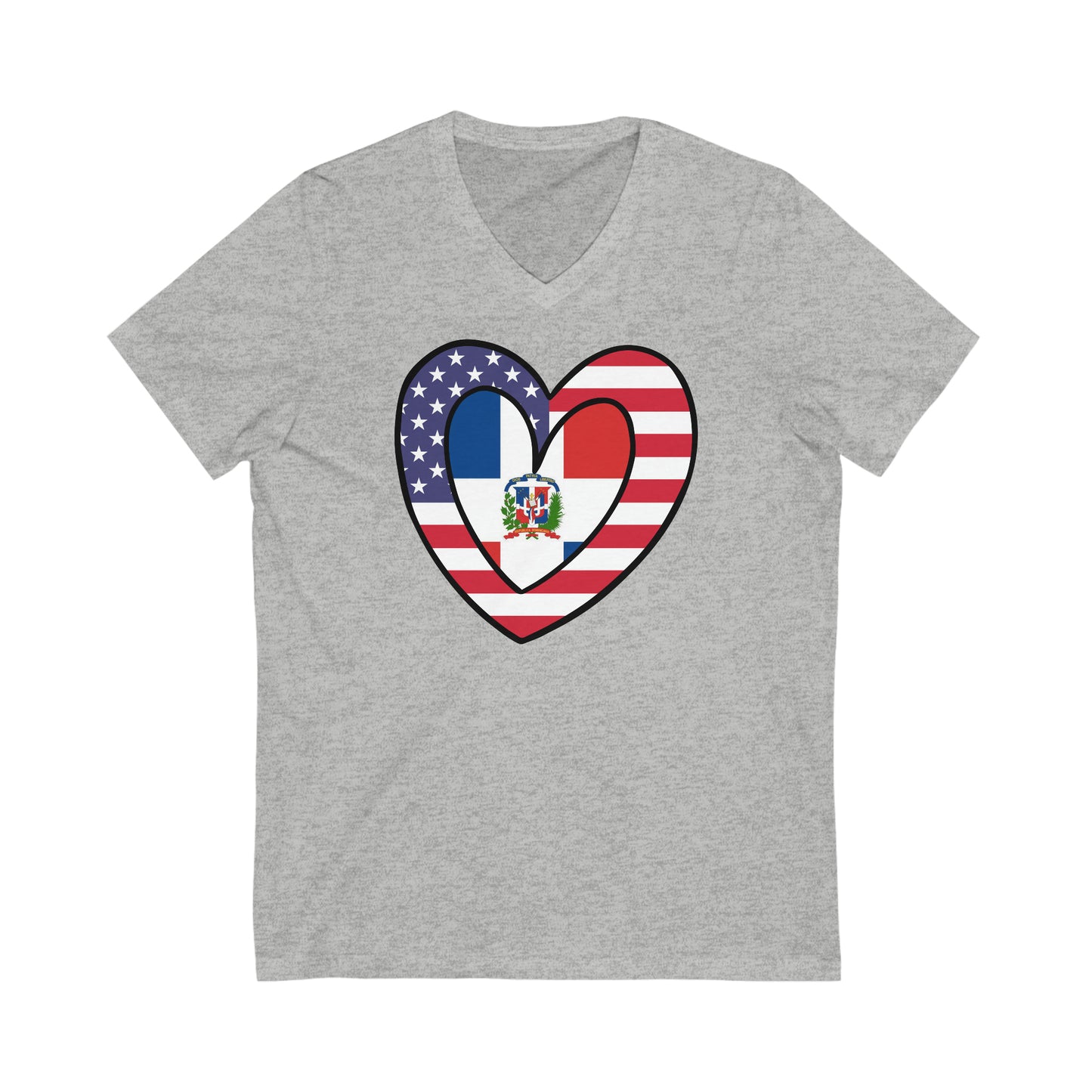 Dominican Republic American Heart Valentines Day Gift Half Dominicano USA Flag V-Neck T-Shirt | Unisex Vee Shirt