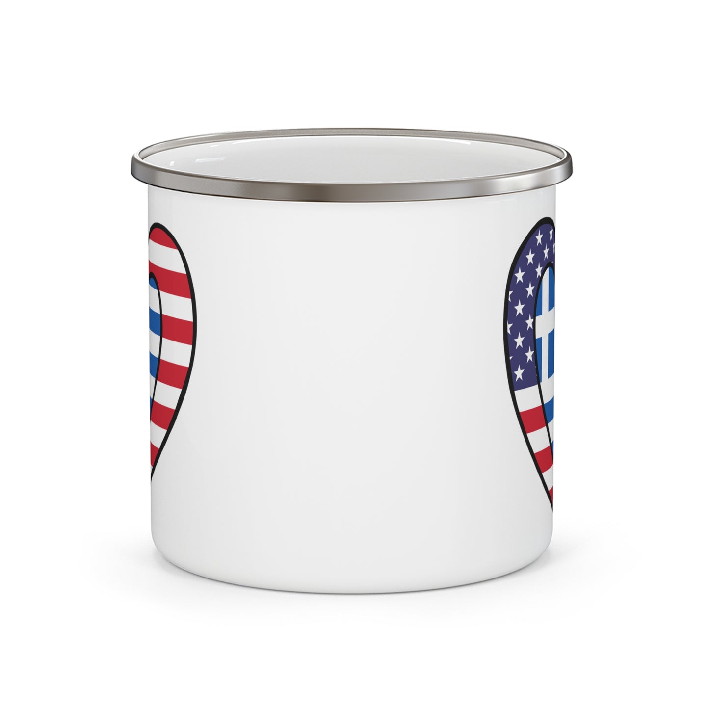 Greek American Heart Valentines Day Gift Half Greece USA Flag 12oz Enamel Mug