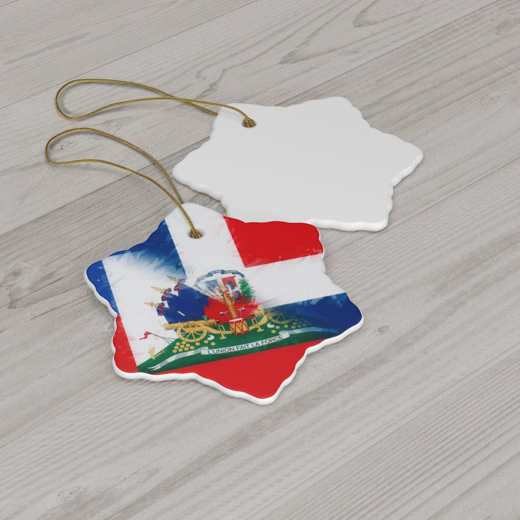 Dominican Haitian Flag Ceramic Ornaments | DR Haiti Dominican Republic Christmas Tree