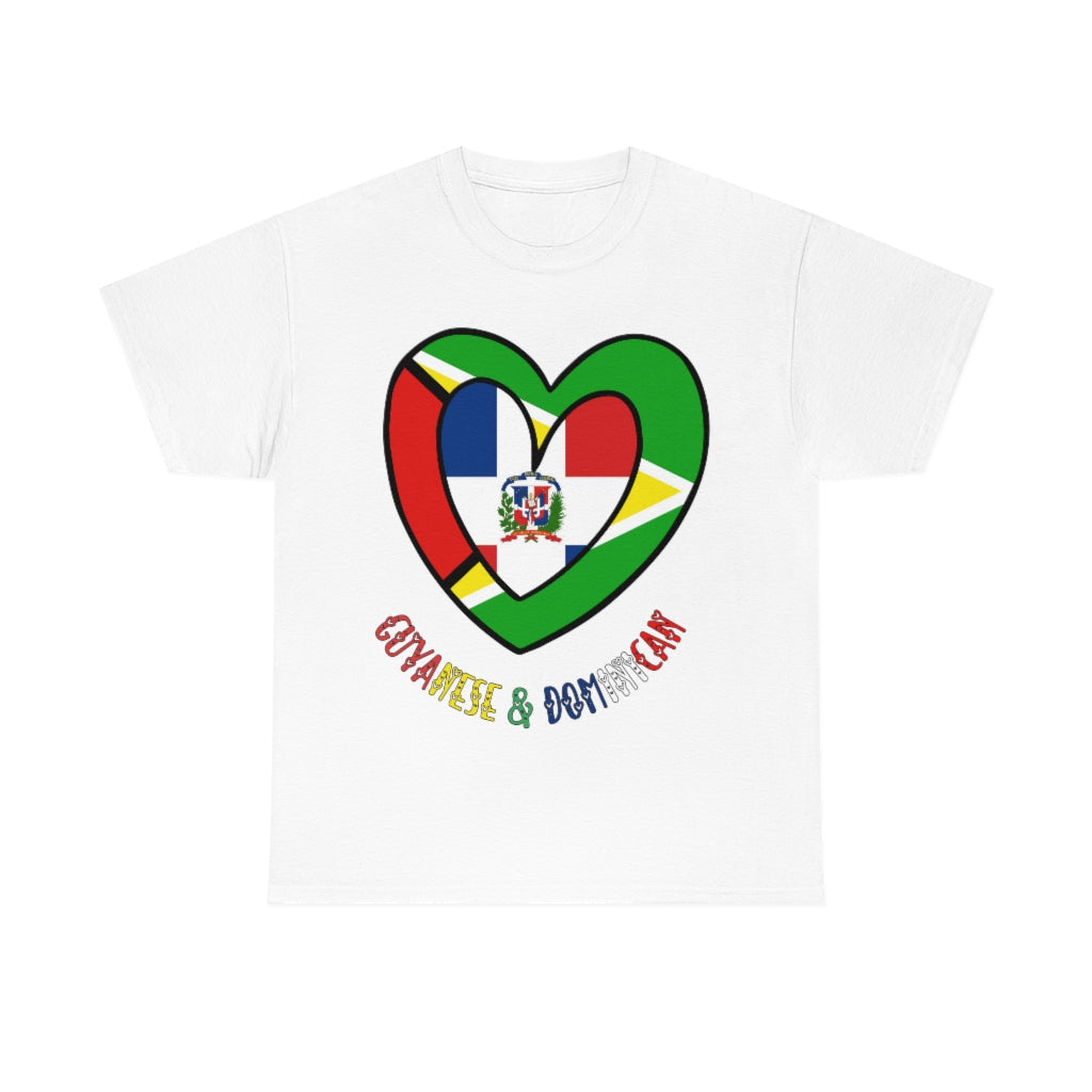 Guyana Dominican Republic Flag Heart Tee Shirt 2 | Unisex Guyanese DR T-shirt