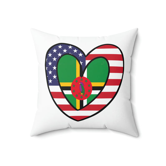 Dominican American Heart Valentines Day Gift Half Dominica USA Flag Wedding Spun Polyester Square Pillow