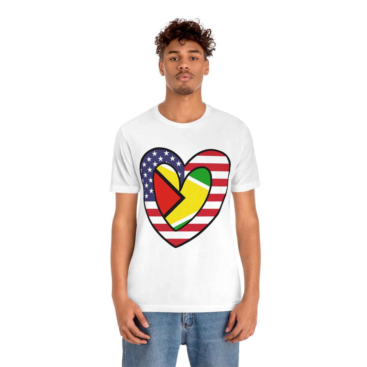 Guyanese American Heart Valentines Day Gift Tee Shirt | Half Guyana USA Flag T-Shirt