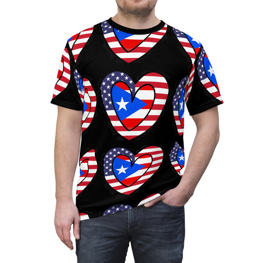 Puerto Rican American Heart Unisex AOP Cut & Sew Tee | PR USA