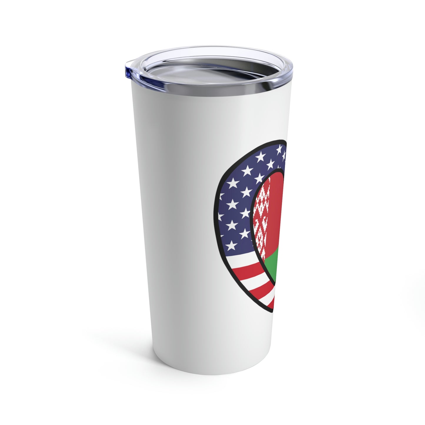 Belarusian American Heart Valentines Day Gift Half Belarus USA Flag Tumbler 20oz Beverage Container