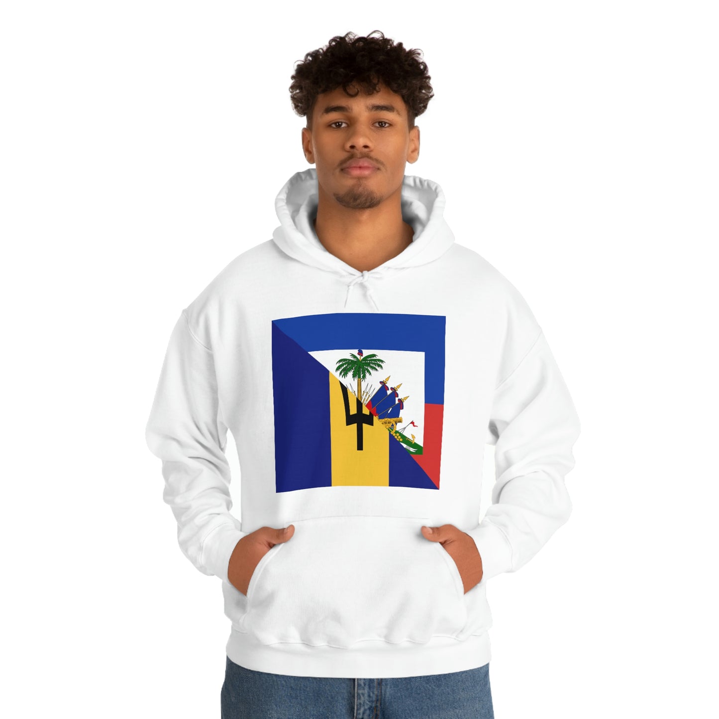 Haitian Bajan Flag Half Haiti Barbados Hoodie | Unisex Pullover Hooded Sweatshirt