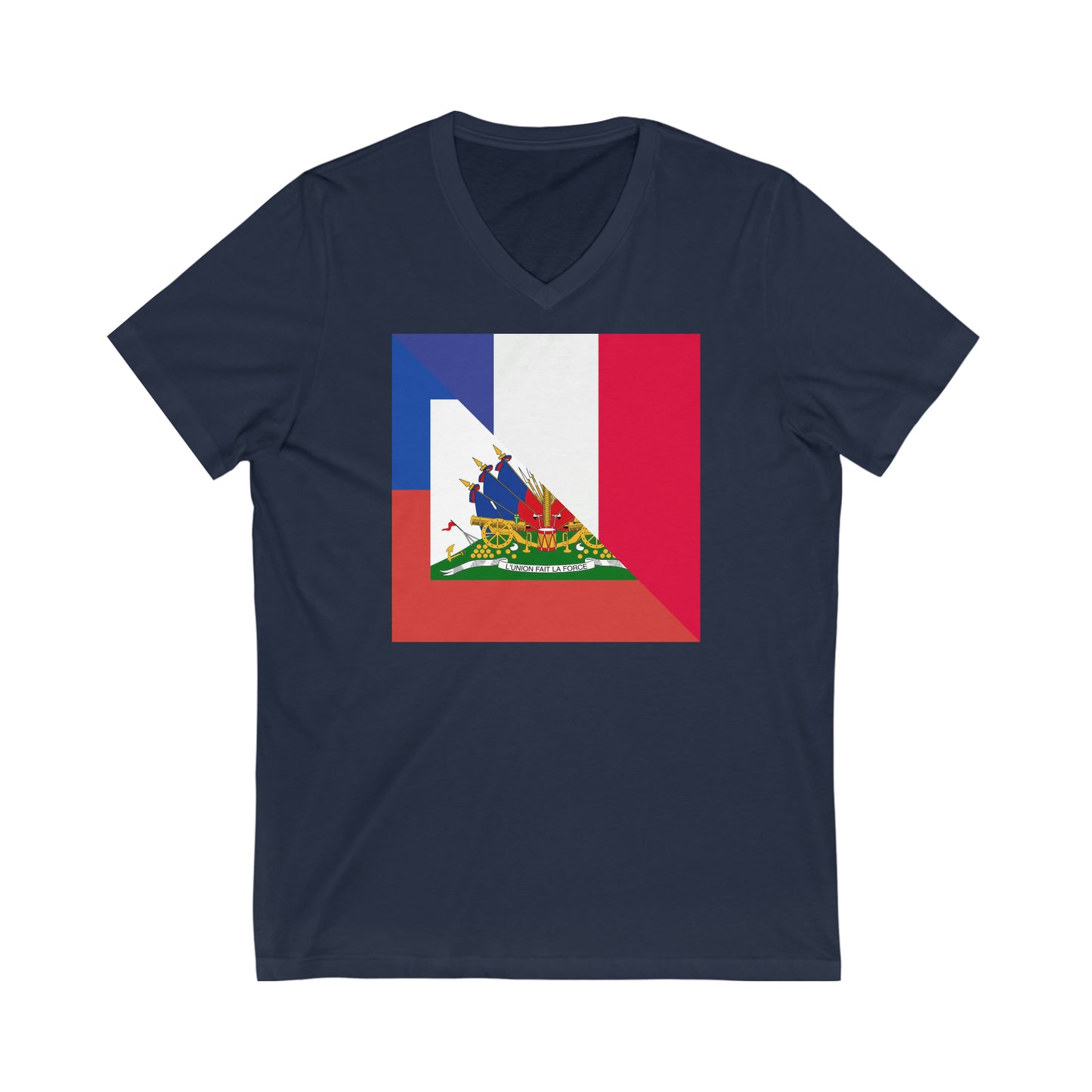 Haitian French Flag Half Haiti France V-Neck T-Shirt | Unisex Vee Shirt