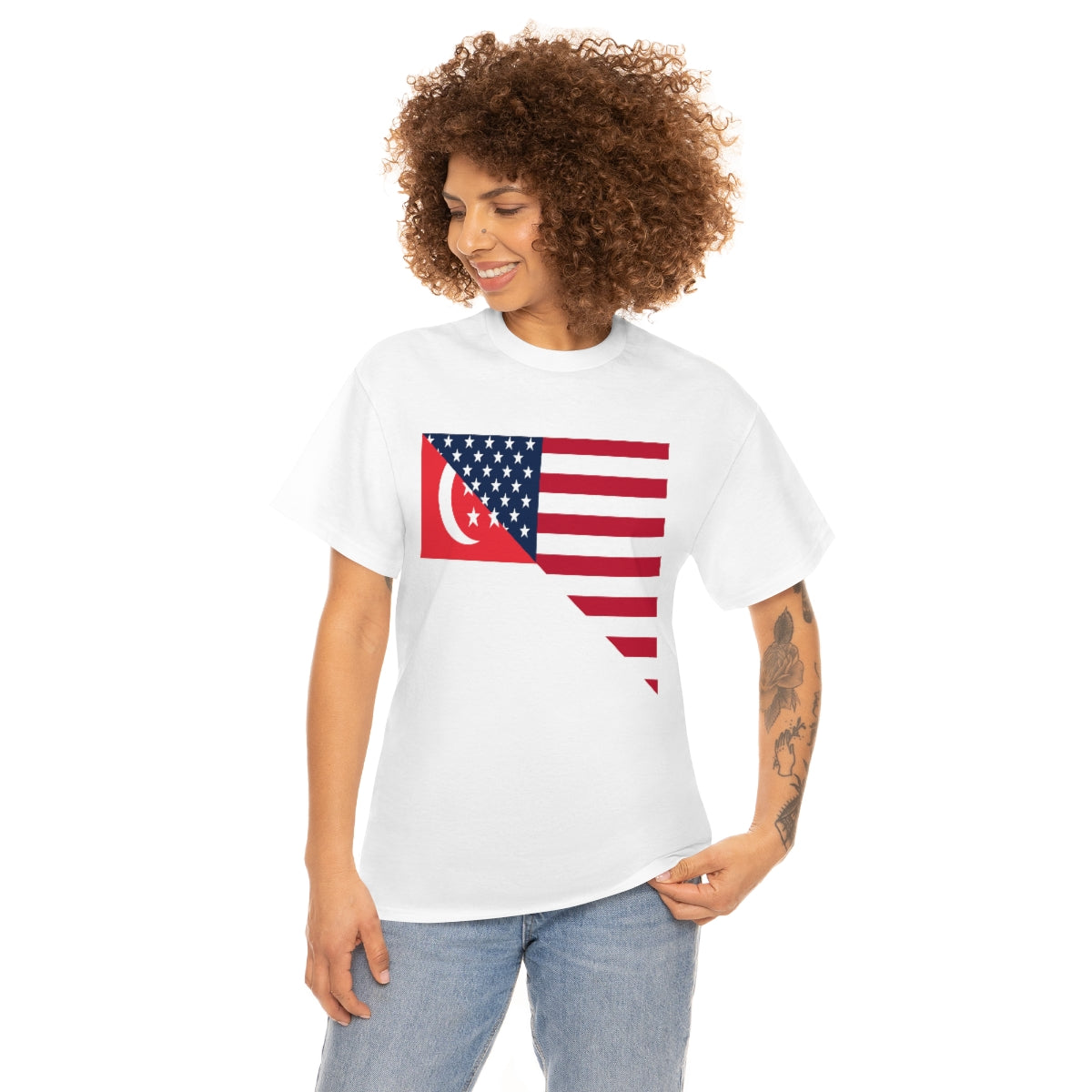 Singapore American Flag Half Singaporean USA T-Shirt | Unisex Tee Shirt