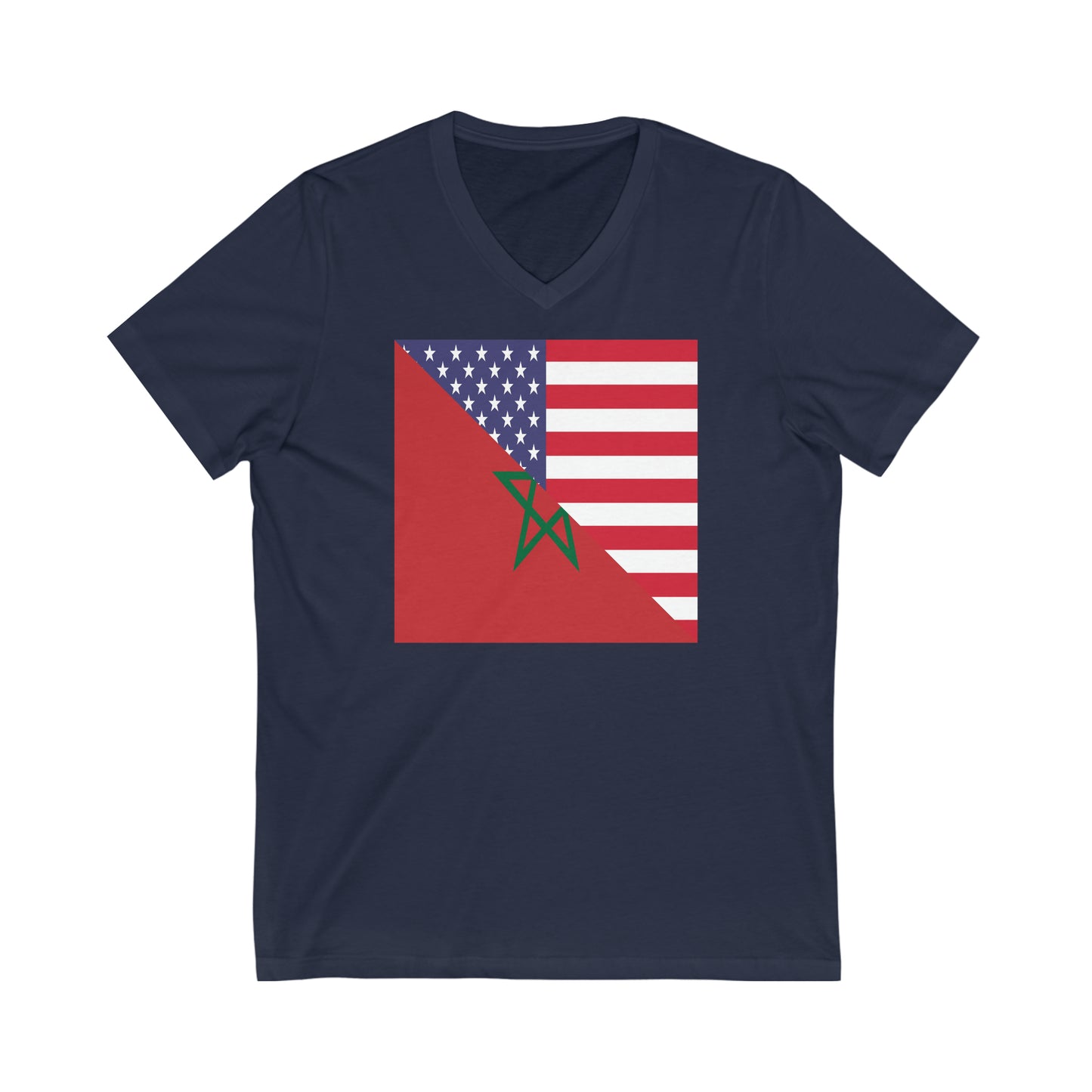 Moroccan American Flag Morocco USA V-Neck T-Shirt | Unisex Vee Shirt