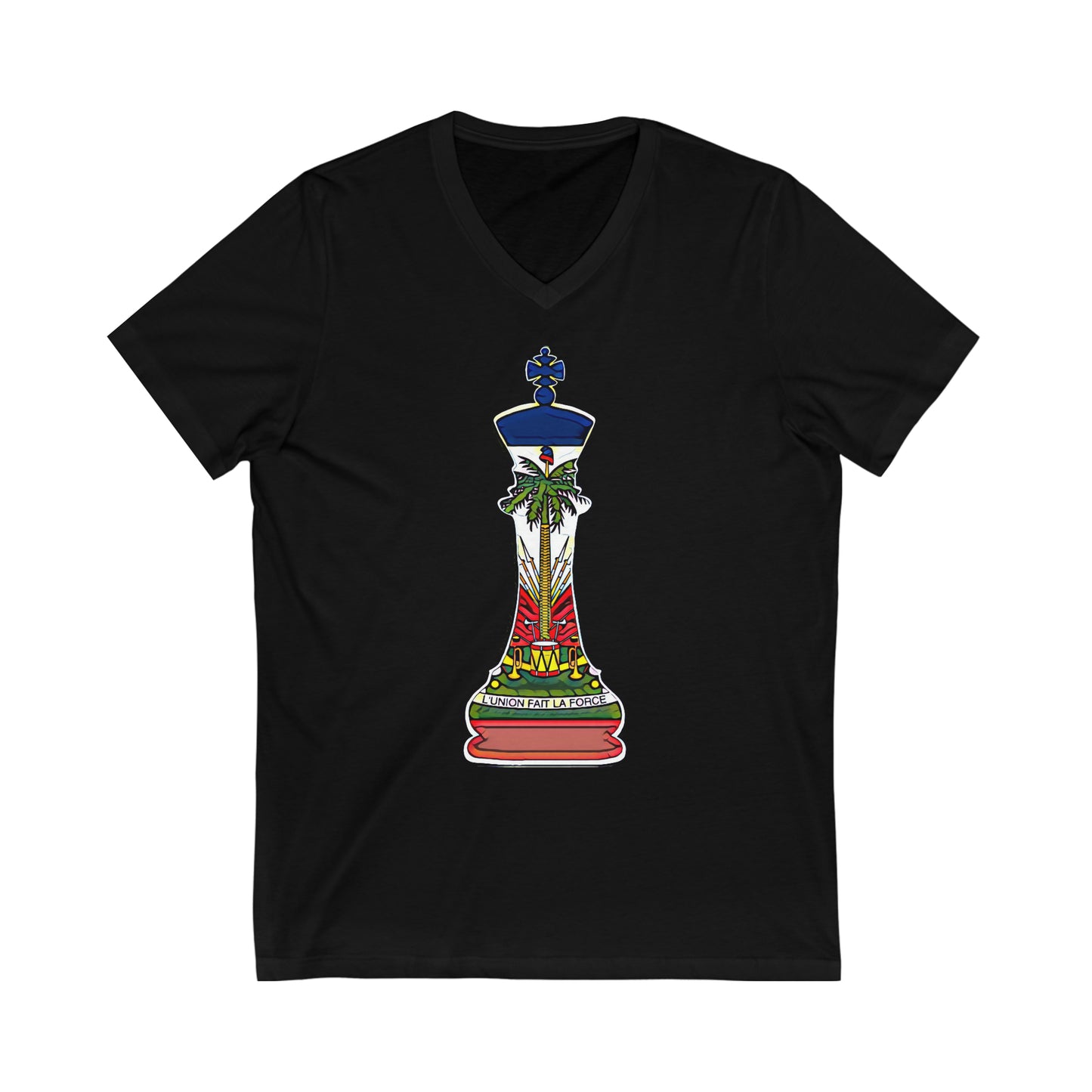 Haitian King Chess Piece | Kingdom Haiti Flag Royalty V-Neck T-Shirt | Unisex Vee Shirt