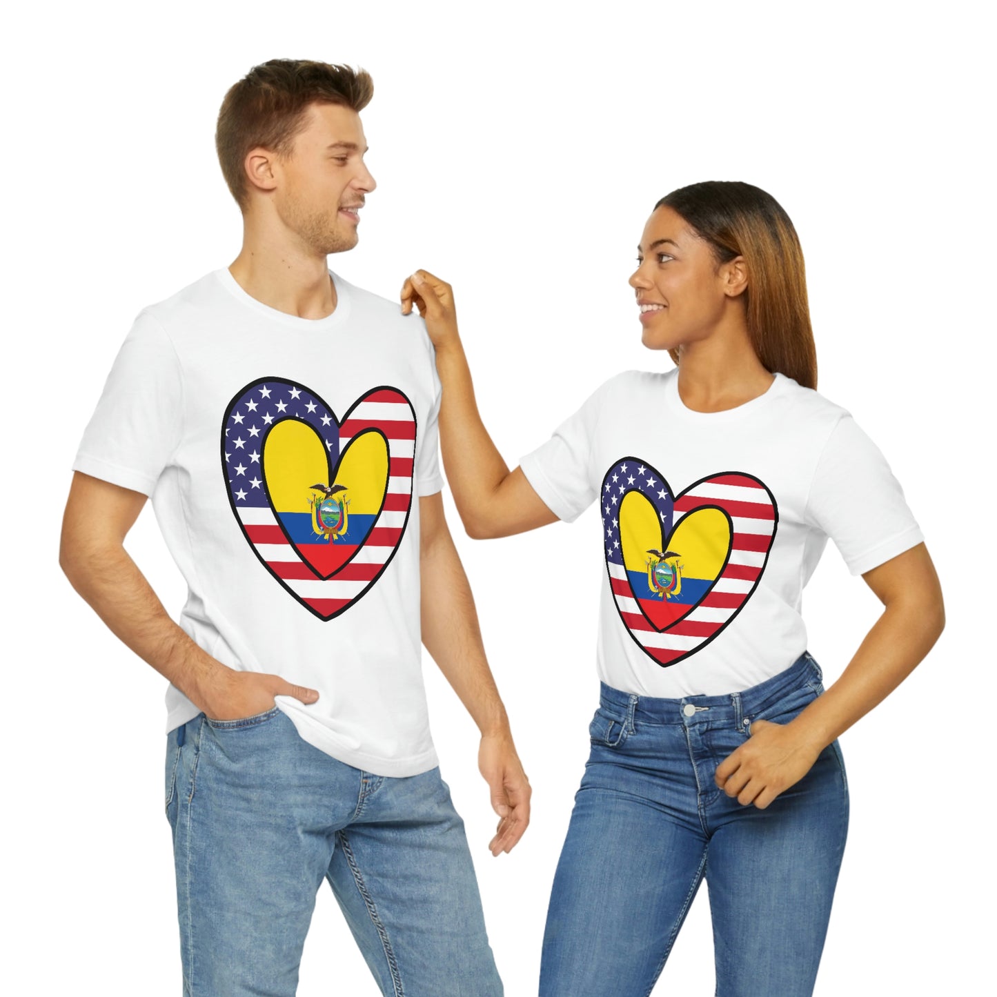 Ecuadorian American Heart Valentines Day Gift Tee Shirt | Half Ecuador USA Flag T-Shirt