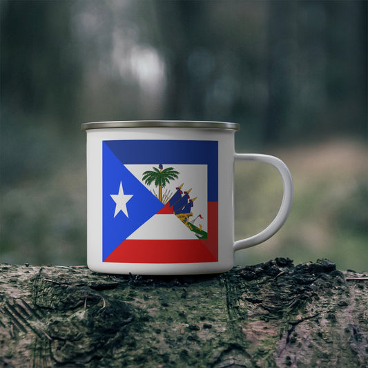 Puerto Rican Haitian Flag Half PR Haiti 12oz Enamel Mug