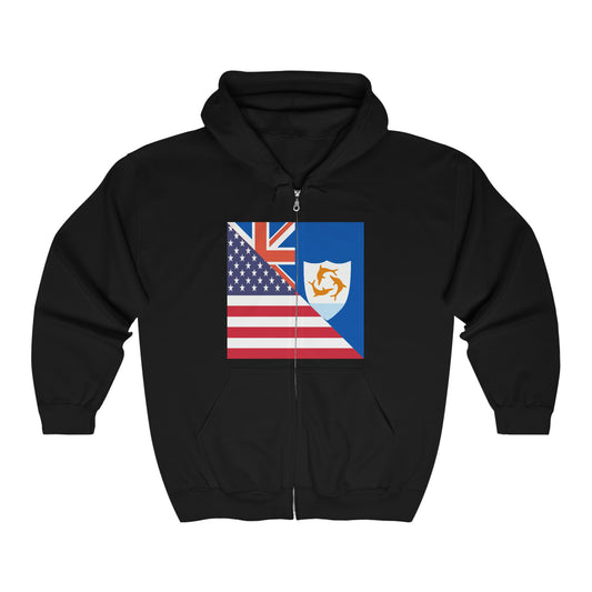 Anguillan American Flag Anguilla USA Zip Hoodie | Hooded Sweatshirt