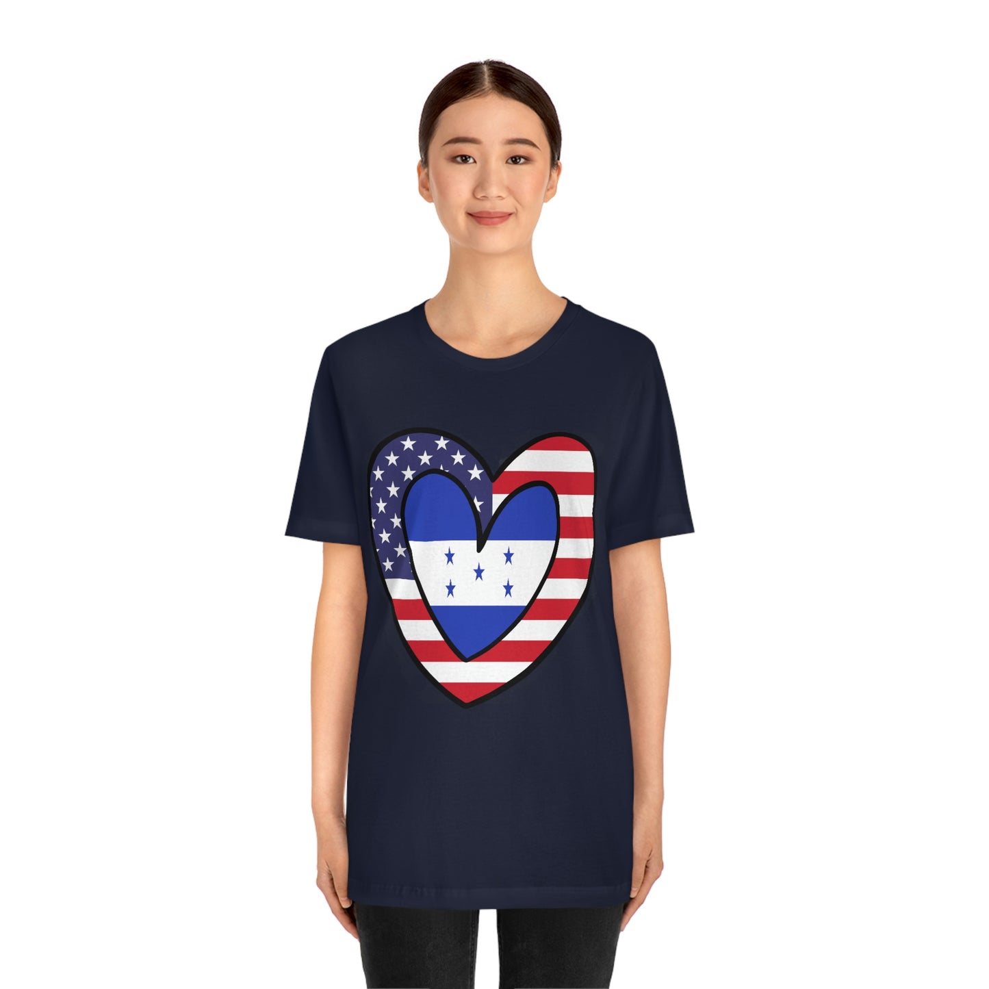 Honduran American Heart Valentines Day Gift Tee Shirt | Half Honduras USA Flag T-Shirt