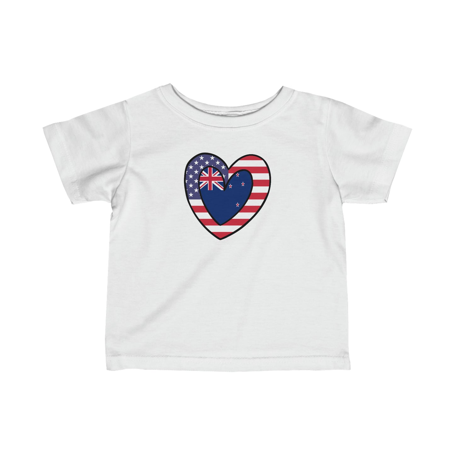 Infant Kiwi American Heart Valentines Day Gift Half New Zealand USA Flag Toddler Tee Shirt