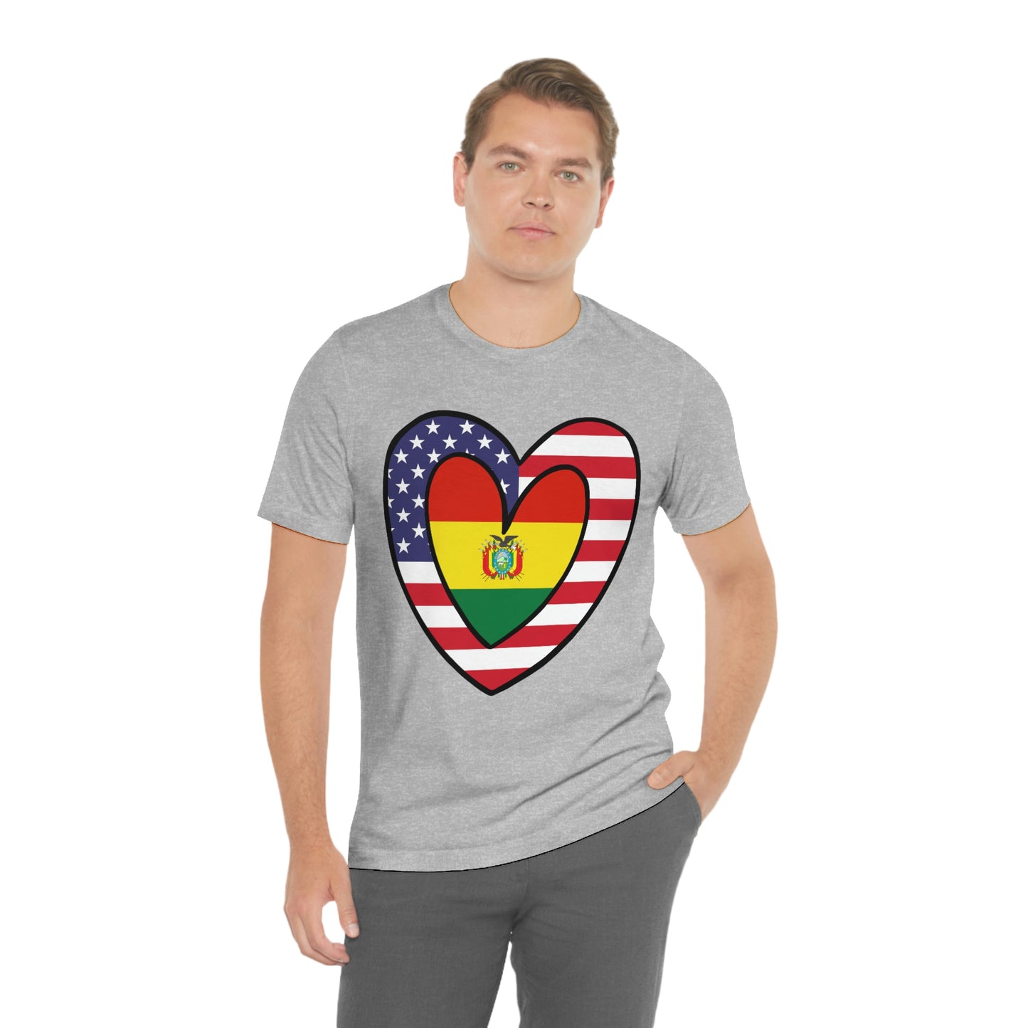 Bolivian American Heart Valentines Day Gift Tee Shirt | Half Bolivia USA Flag T-Shirt