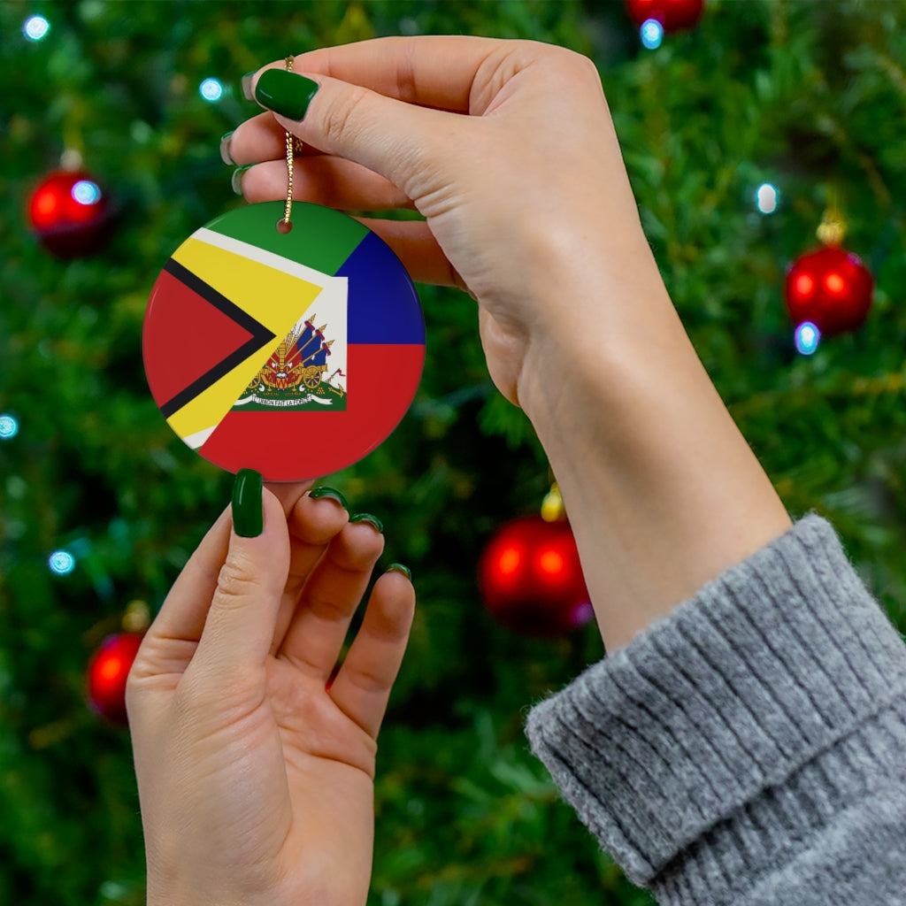 Haitian Guyanese Flag Ceramic Ornaments | Half Guyana Haiti Christmas Tree