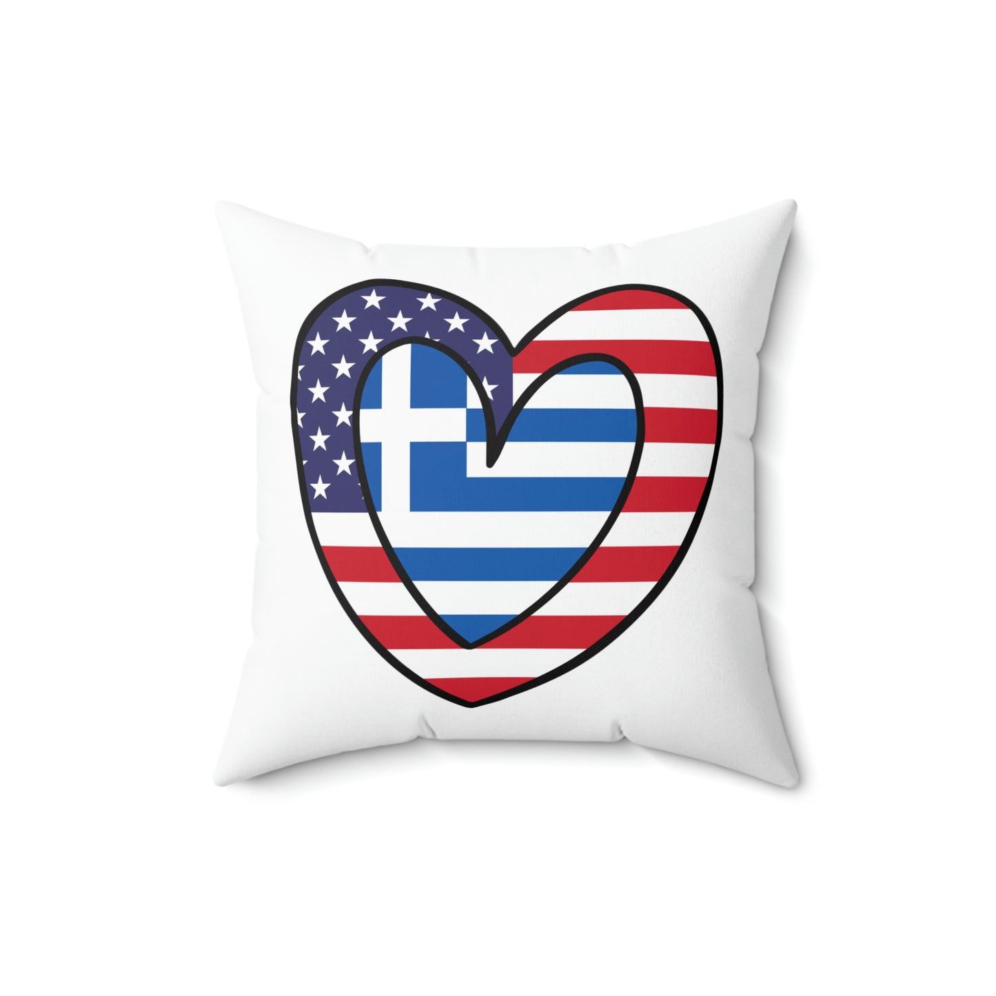 Greek American Heart Valentines Day Gift Half Greece USA Flag Wedding Spun Polyester Square Pillow