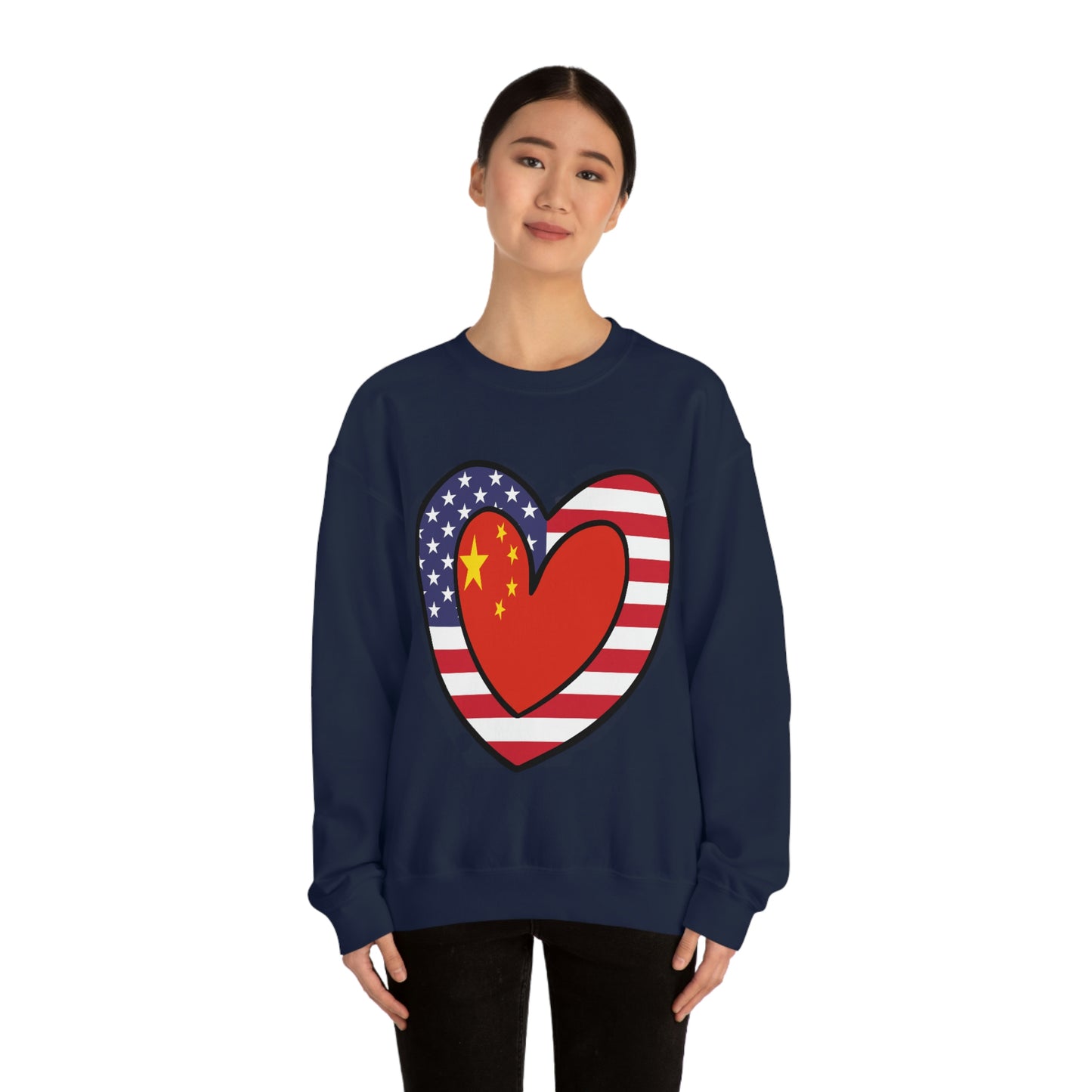 Chinese American Heart Valentines Day Gift Sweatshirt | Unisex China USA Flag