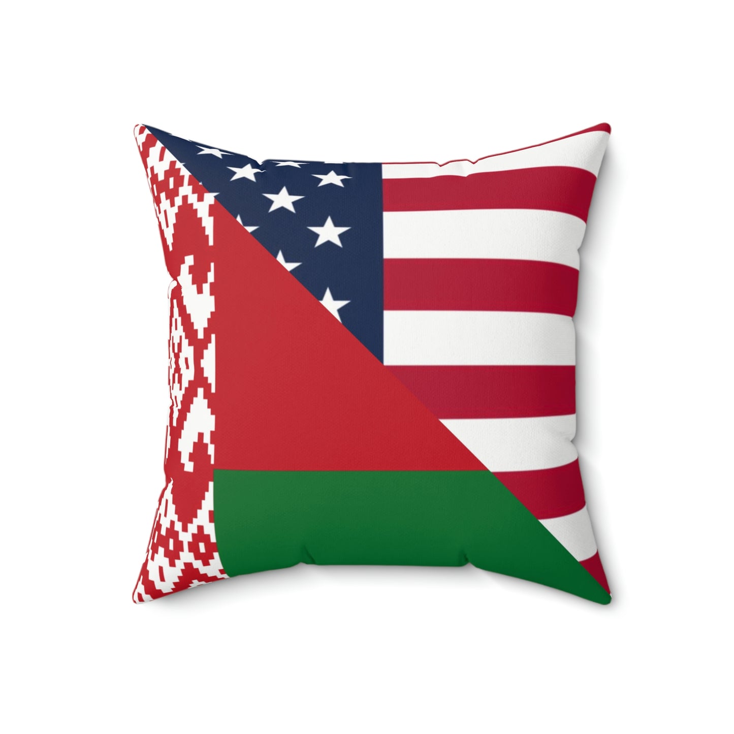 Belarus American Flag Half USA Spun Polyester Square Pillow