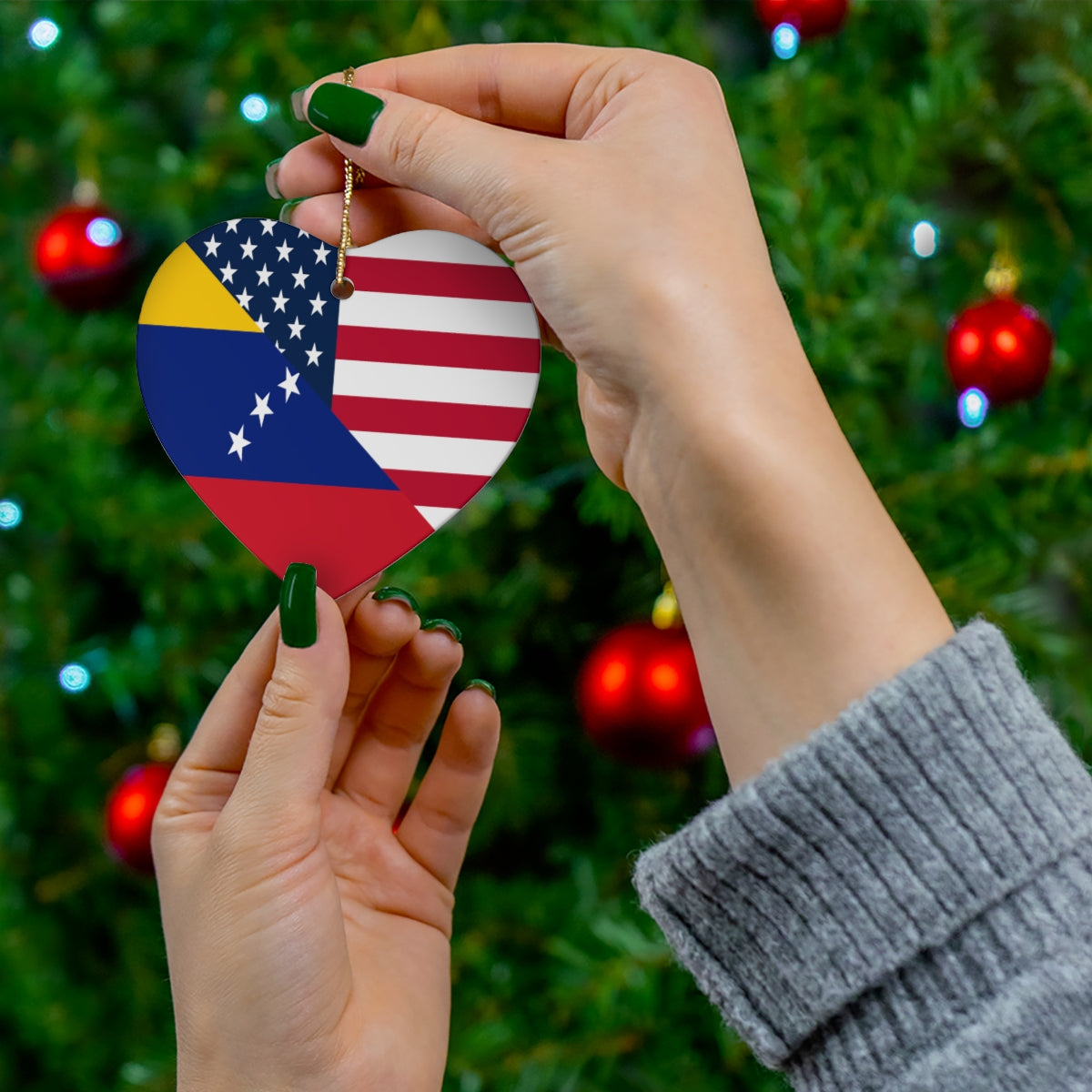 Venezuela American Flag Ceramic Ornaments | Venezuelan USA Holiday Christmas Tree