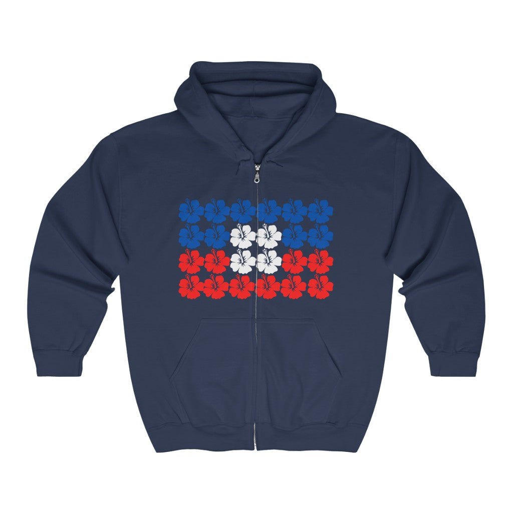 Haitian Hibiscus Flag | Haiti Flower Zip Hoodie | Hooded Sweatshirt