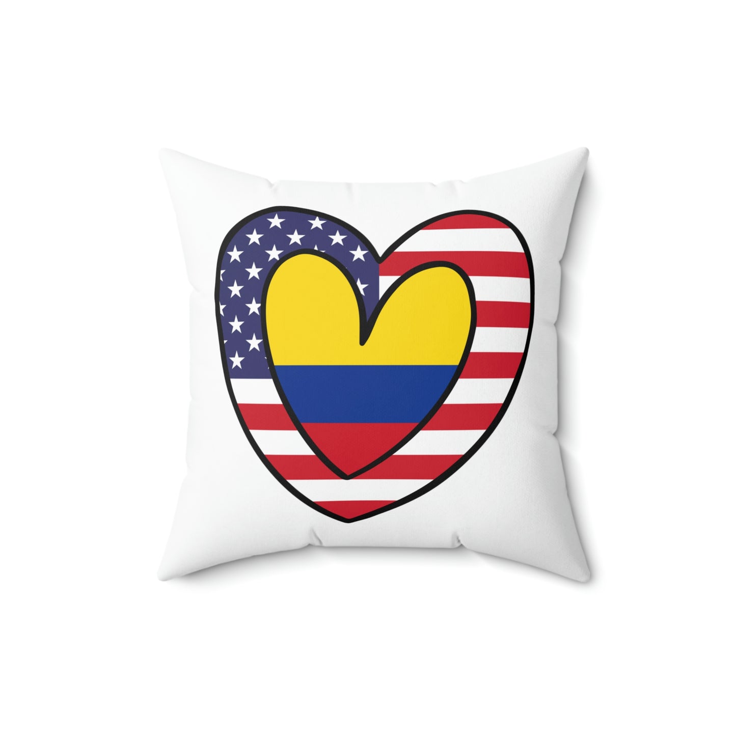 Colombian American Heart Valentines Day Gift Half Colombia USA Flag Wedding Spun Polyester Square Pillow