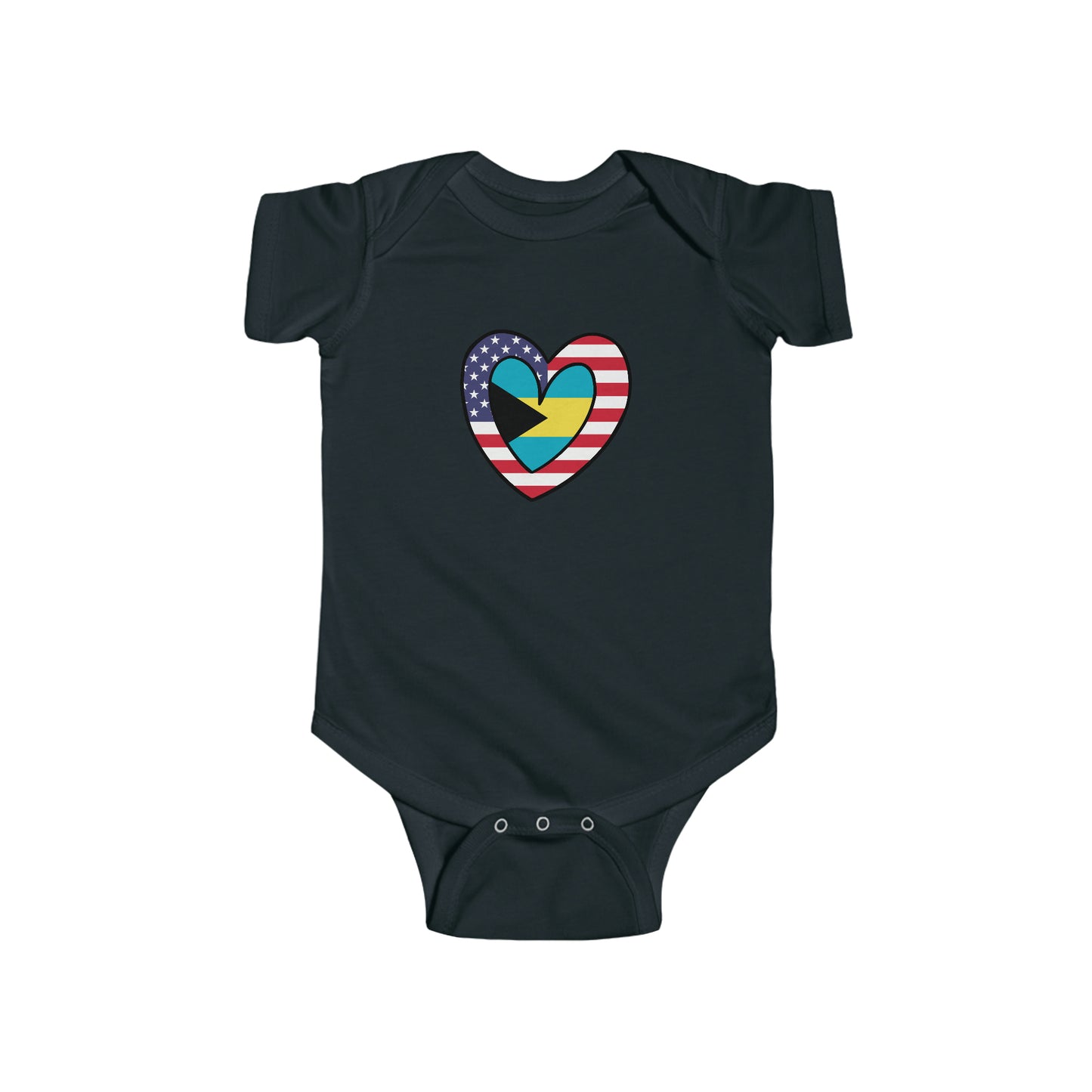 Bahamas American Heart Valentines Day Gift Half Bahamian USA Flag Baby Bodysuit | Newborn Boy Girl