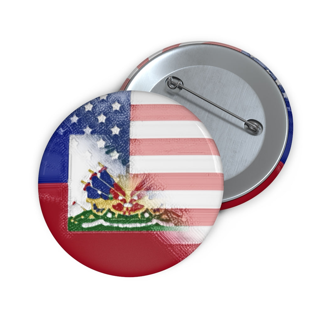 Haitian American Painted Flag Pin Button | Haiti USA Ayiti