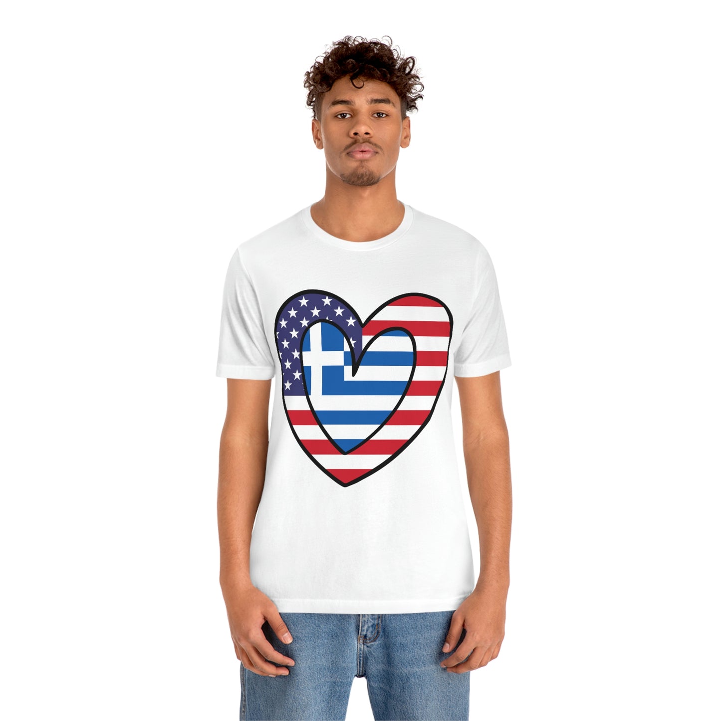 Greek American Heart Valentines Day Gift Tee Shirt | Half Greece USA Flag T-Shirt