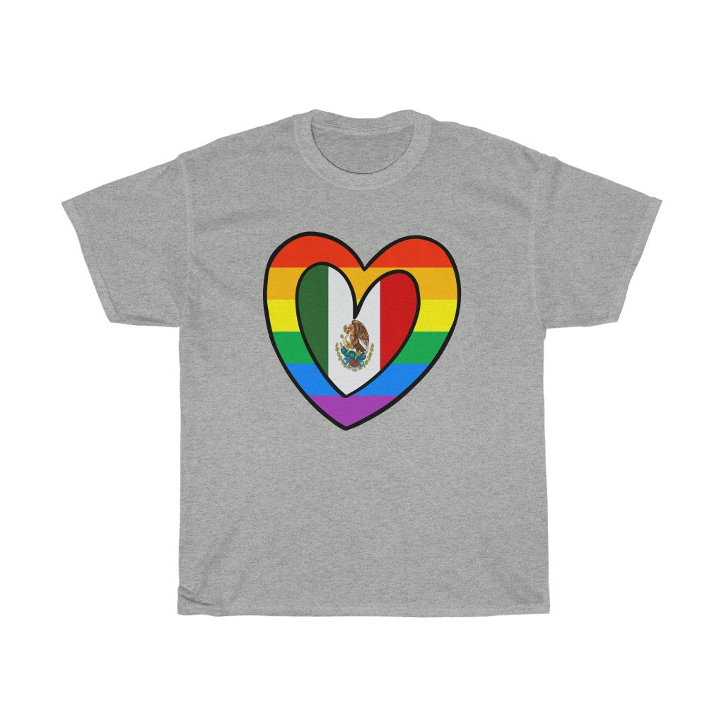 Mexican Rainbow Flag Heart T-Shirt | Unisex Mexico Pride Month Tee