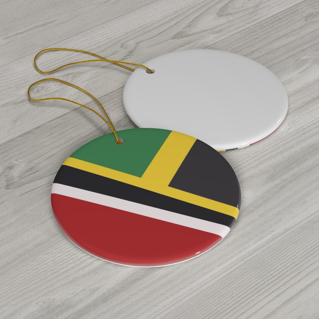 Half Trini Jamaican Flag Ceramic Ornaments | Trinidad Jamaica Christmas Tree