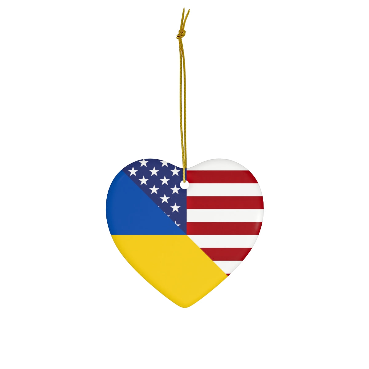 Ukraine American Flag Ceramic Ornaments | Ukrainian USA Holiday Christmas Tree