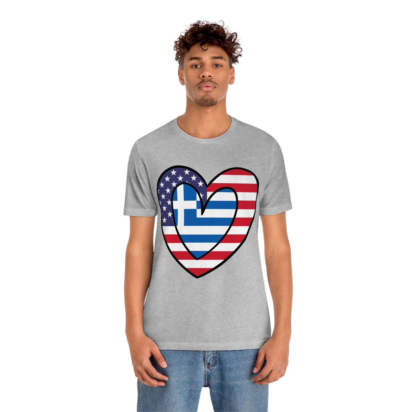 Greek American Heart Valentines Day Gift Tee Shirt | Half Greece USA Flag T-Shirt