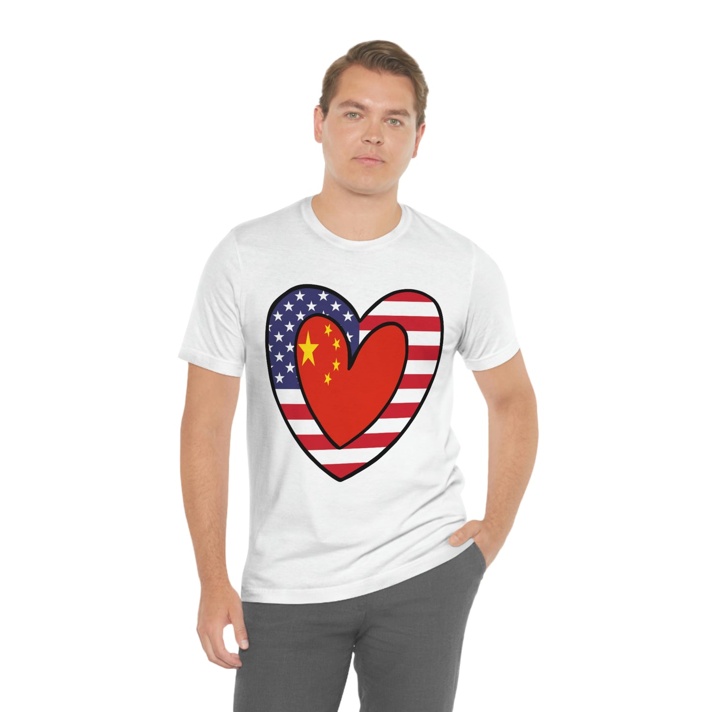 Chinese American Heart Valentines Day Gift Tee Shirt | Half China USA Flag T-Shirt