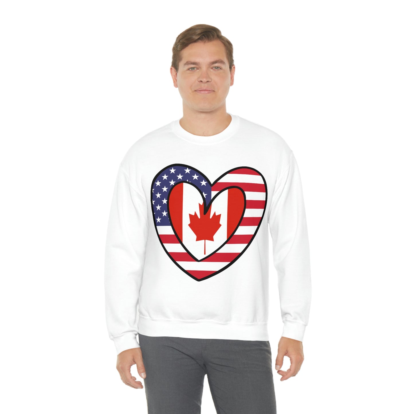 Canadian American Heart Valentines Day Gift Sweatshirt | Unisex Canada USA Flag