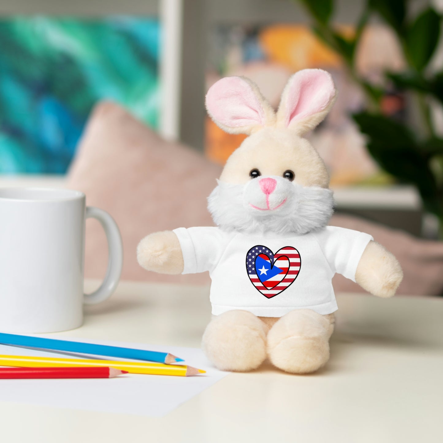 Puerto Rican American Valentines Day Gift Stuffed Animal | PR USA Flag Toy