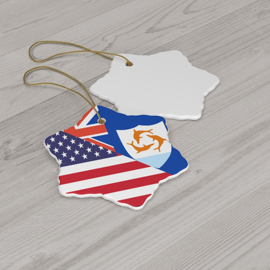 Anguillan American Flag Ceramic Ornaments | Anguilla USA Christmas Tree