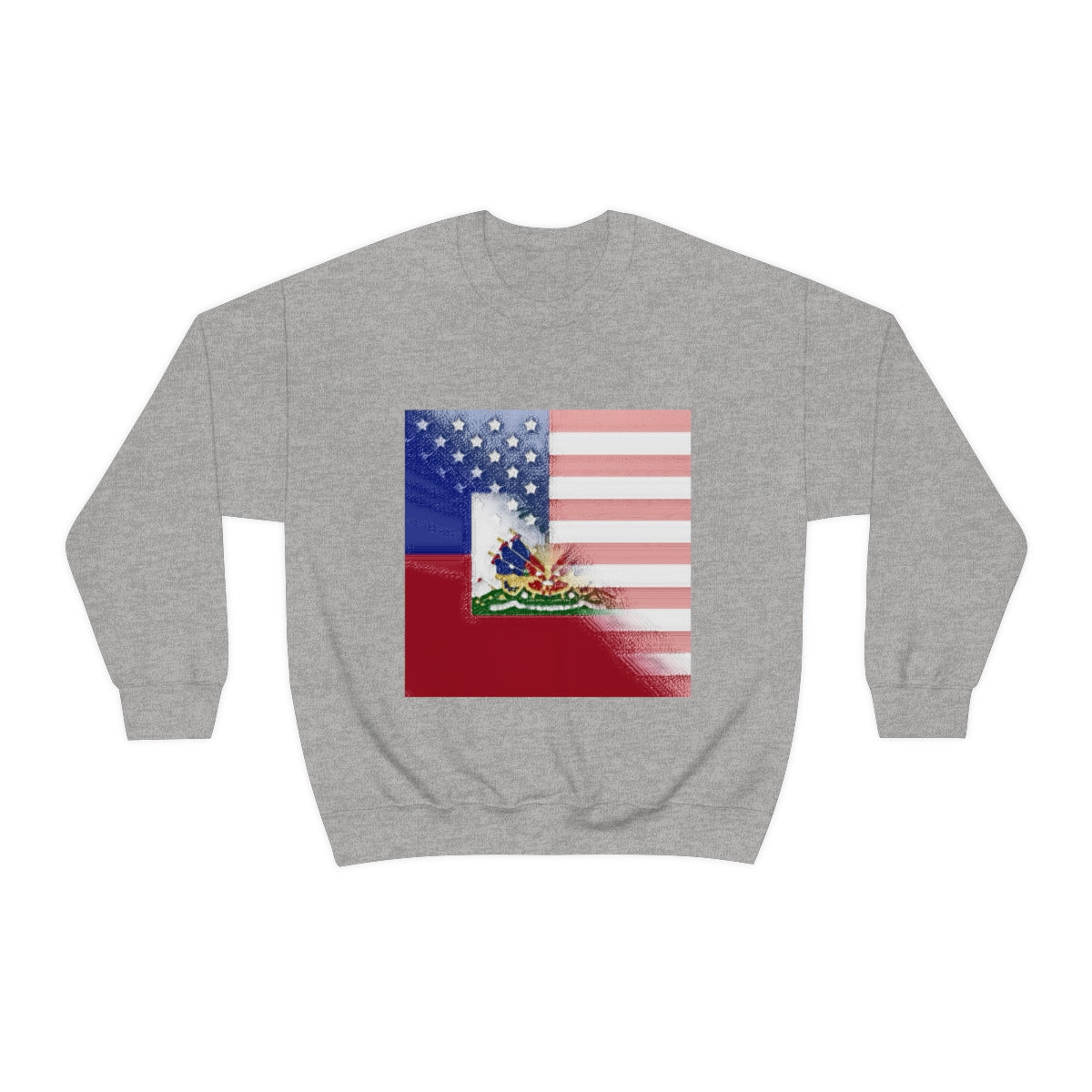 Half Haitian-American Flag Crewneck Sweatshirt | Haiti Ayiti USA