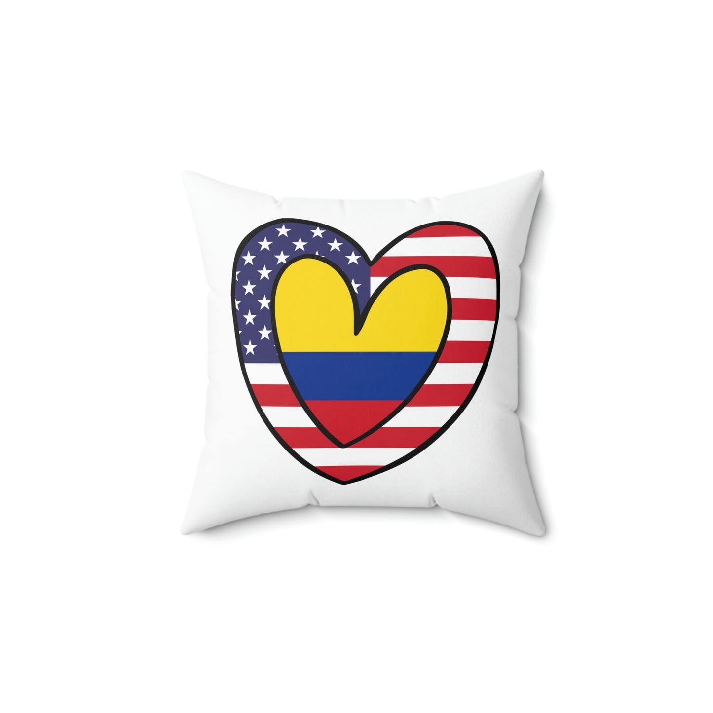 Colombian American Heart Valentines Day Gift Half Colombia USA Flag Wedding Spun Polyester Square Pillow