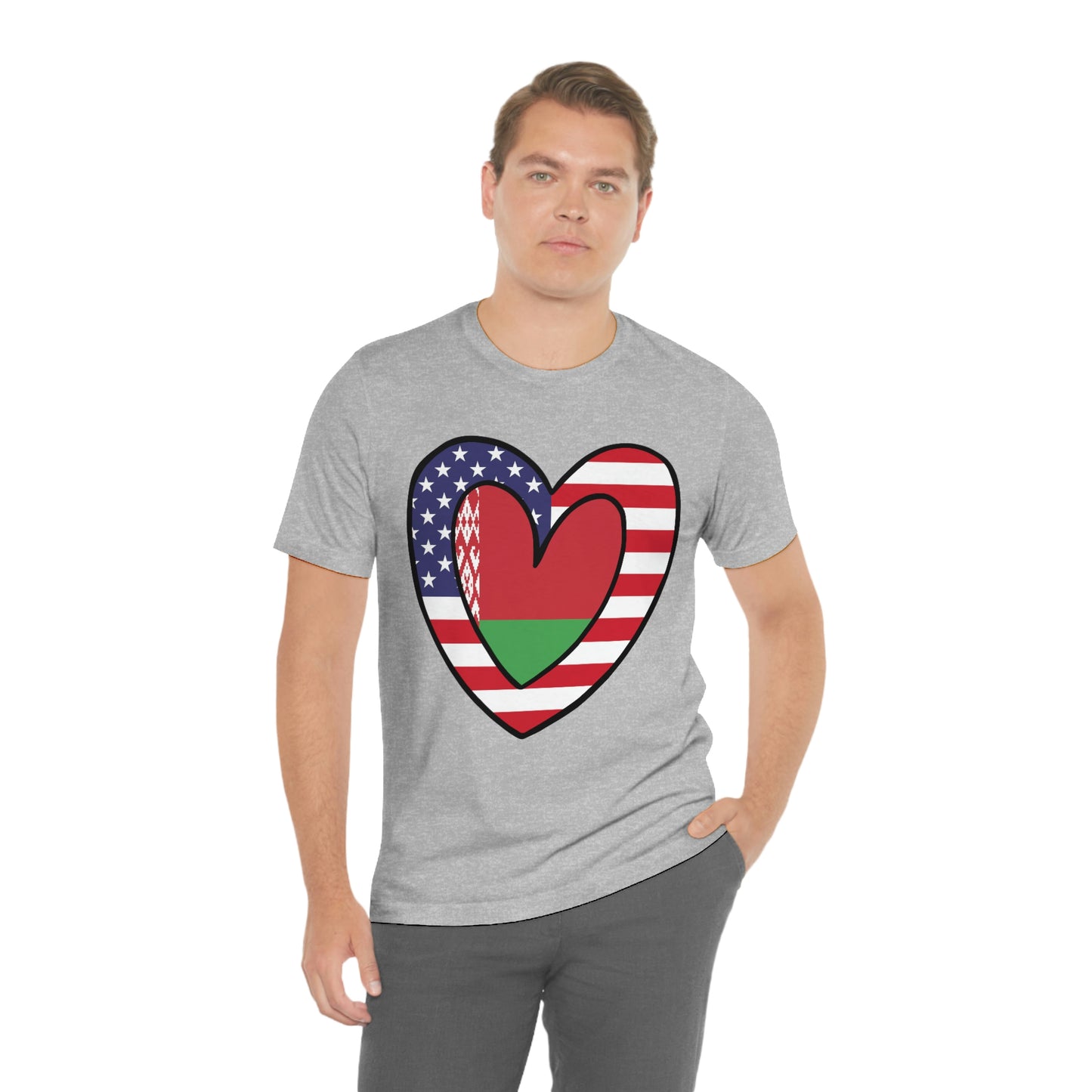 Belarusian American Heart Valentines Day Gift Tee Shirt | Half Belarus USA Flag T-Shirt