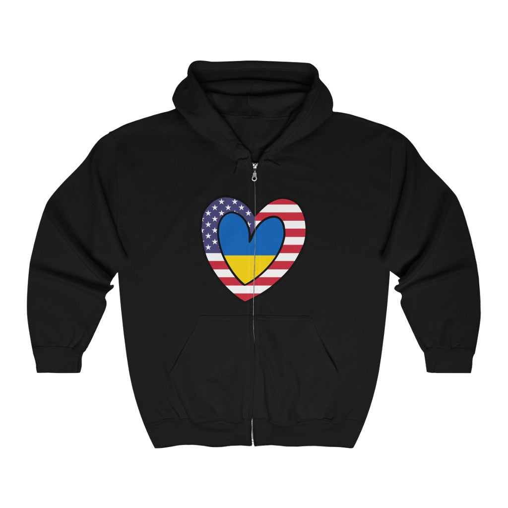 American Ukrainian Flag Inner Heart USA Ukraine  Zip Hoodie | Hooded Sweatshirt