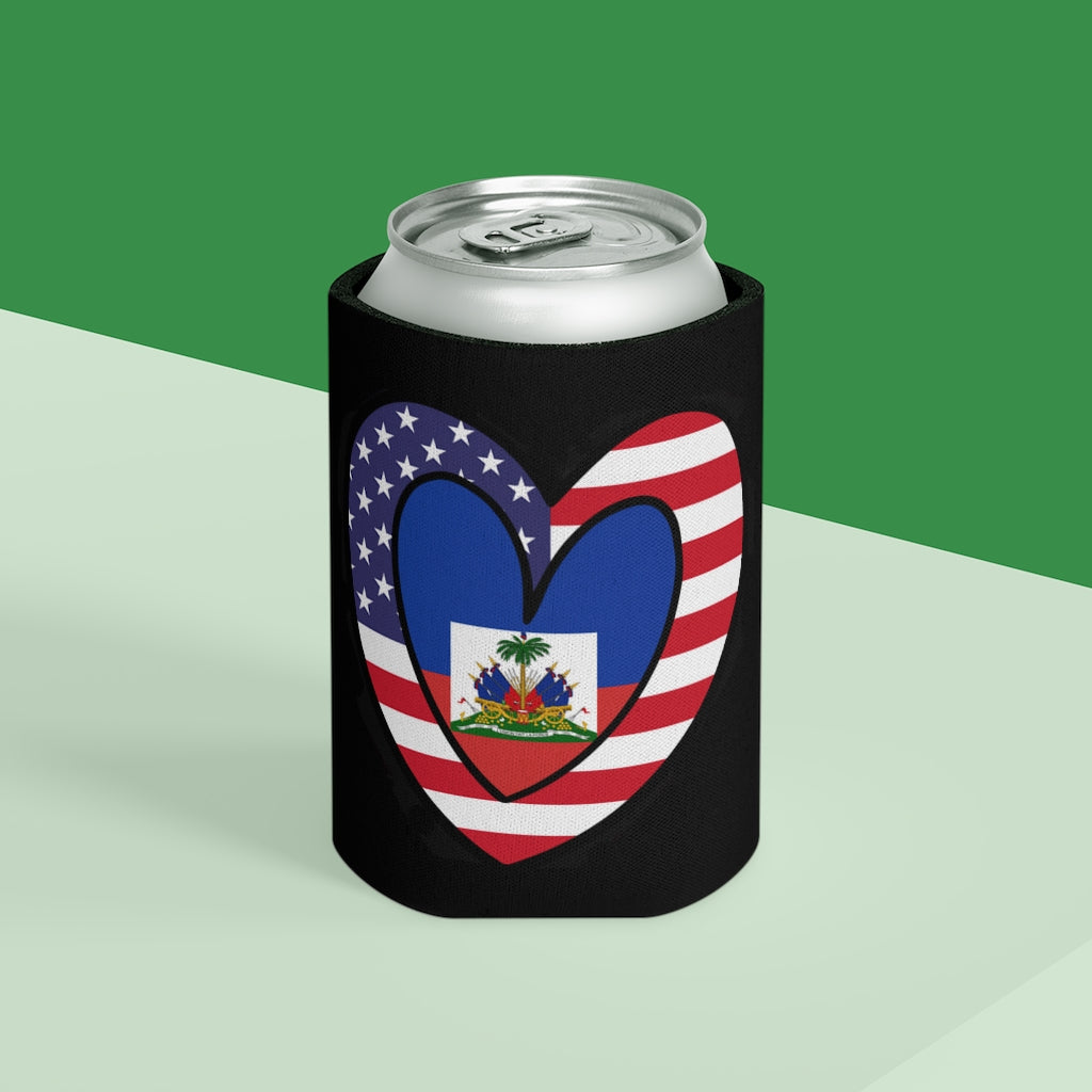 Haitian American Flag Heart Can Cooler | Haiti USA Drink Cosy