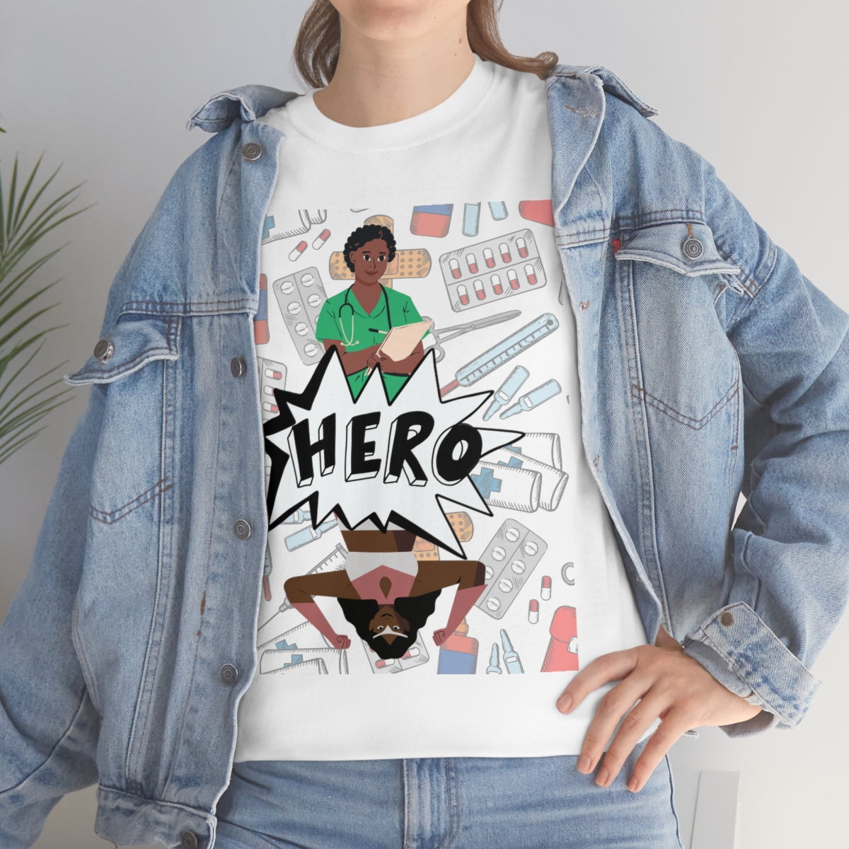 Hero Nurse Shirt | Unisex Black Woman Medical Practitioner Occupation Essential Worker T-Shirt