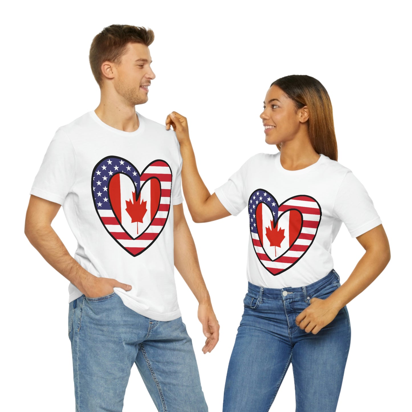 Canadian American Heart Valentines Day Gift Tee Shirt | Half Canada USA Flag T-Shirt