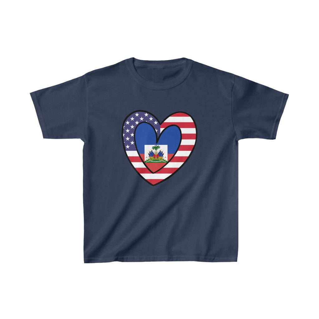 Kids American Haitian Flag Inner Heart USA Haiti T-Shirt | Unisex Tee Shirt