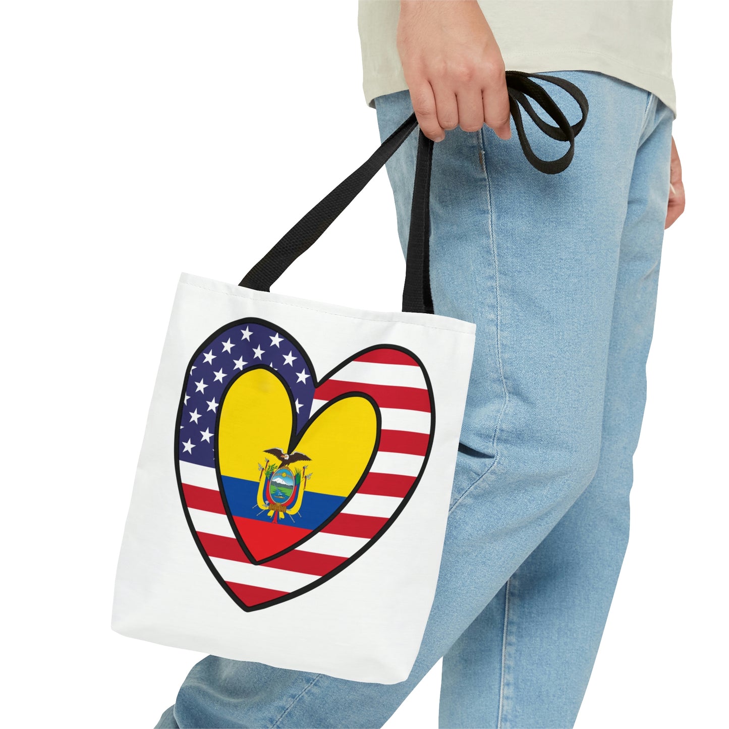 Ecuadorian American Heart Valentines Day Gift Half Ecuador USA Flag Tote Bag | Shoulder Bag