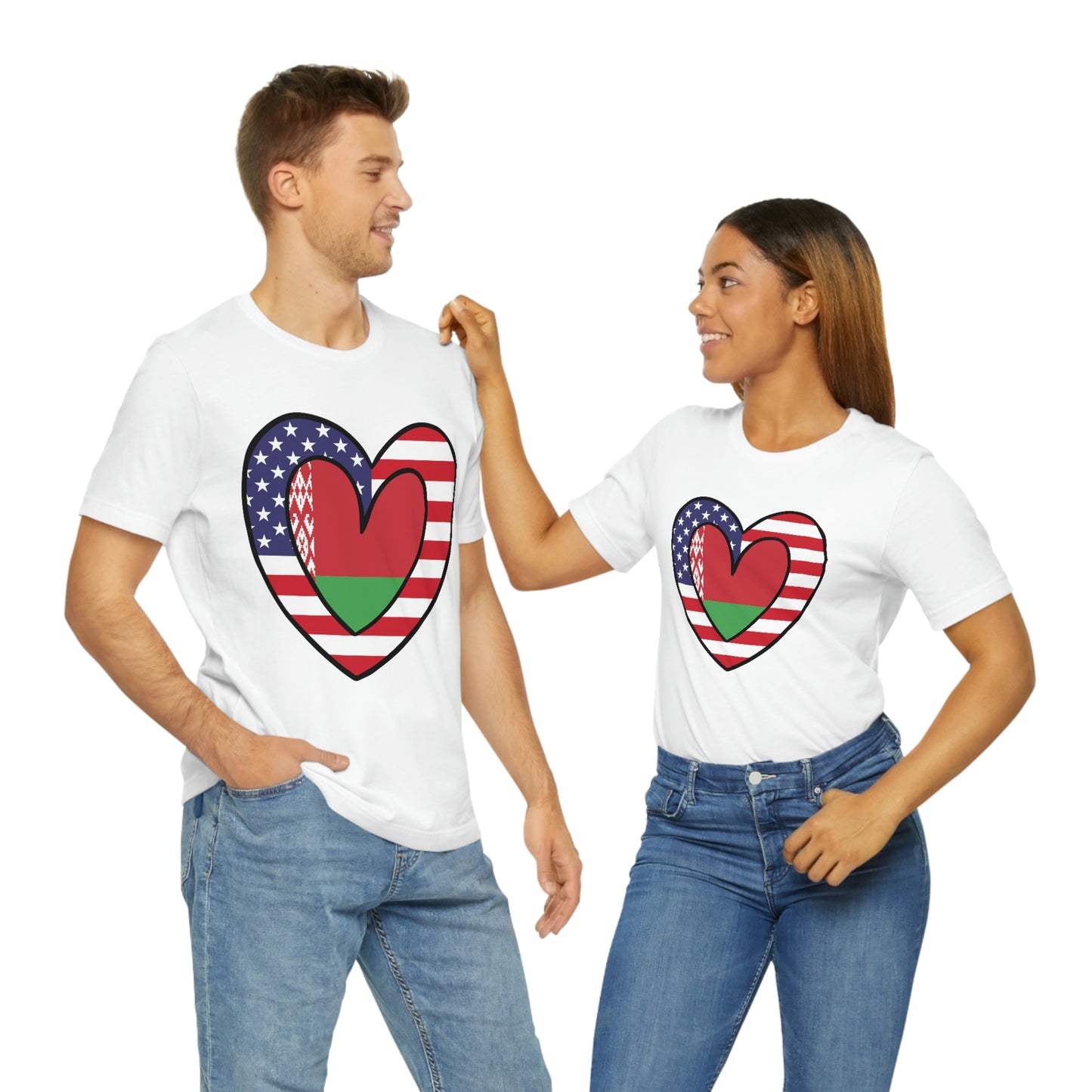 Belarusian American Heart Valentines Day Gift Tee Shirt | Half Belarus USA Flag T-Shirt