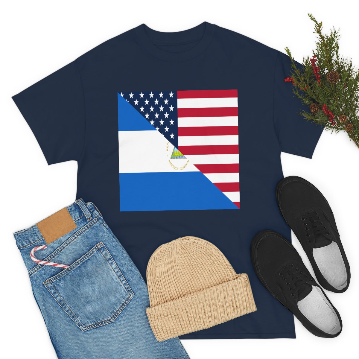 Nicaraguan American Flag Half Nicaragua USA T-Shirt | Unisex Tee Shirt