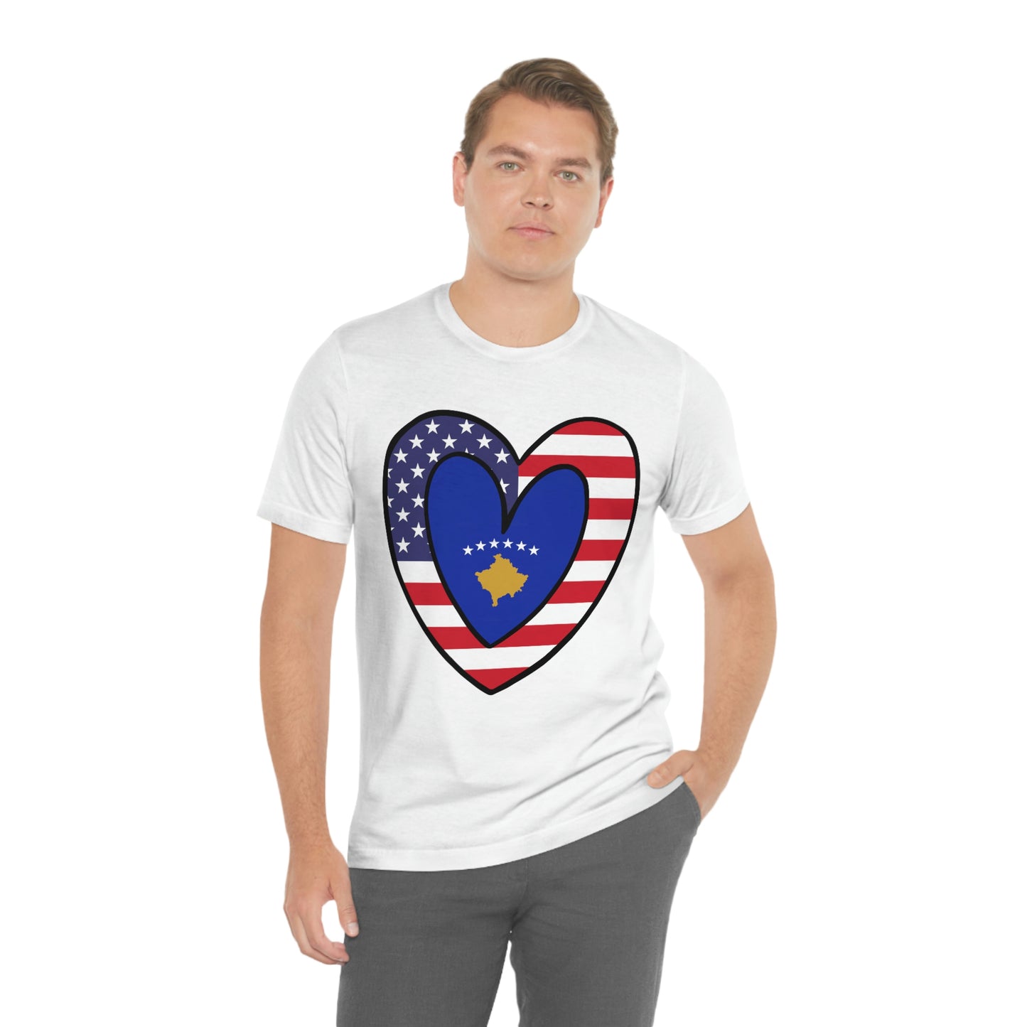 Kosovar American Heart Valentines Day Gift Tee Shirt | Half Kosovo USA Flag T-Shirt